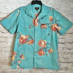 Billabong x Wrangler Blossom Short Sleeve Button Down Shirt Teal Tropical Beach